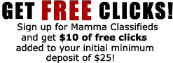 Sign Up for Mamma Classifieds and Get $10 of Fr'ee Clicks!